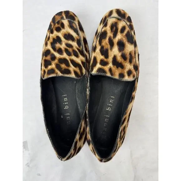 Boho Giani Bini Calf-Hair Leopard Print Loafer Women Sz 6.5 Slip-On Pointed Flat - Picture 8 of 10
